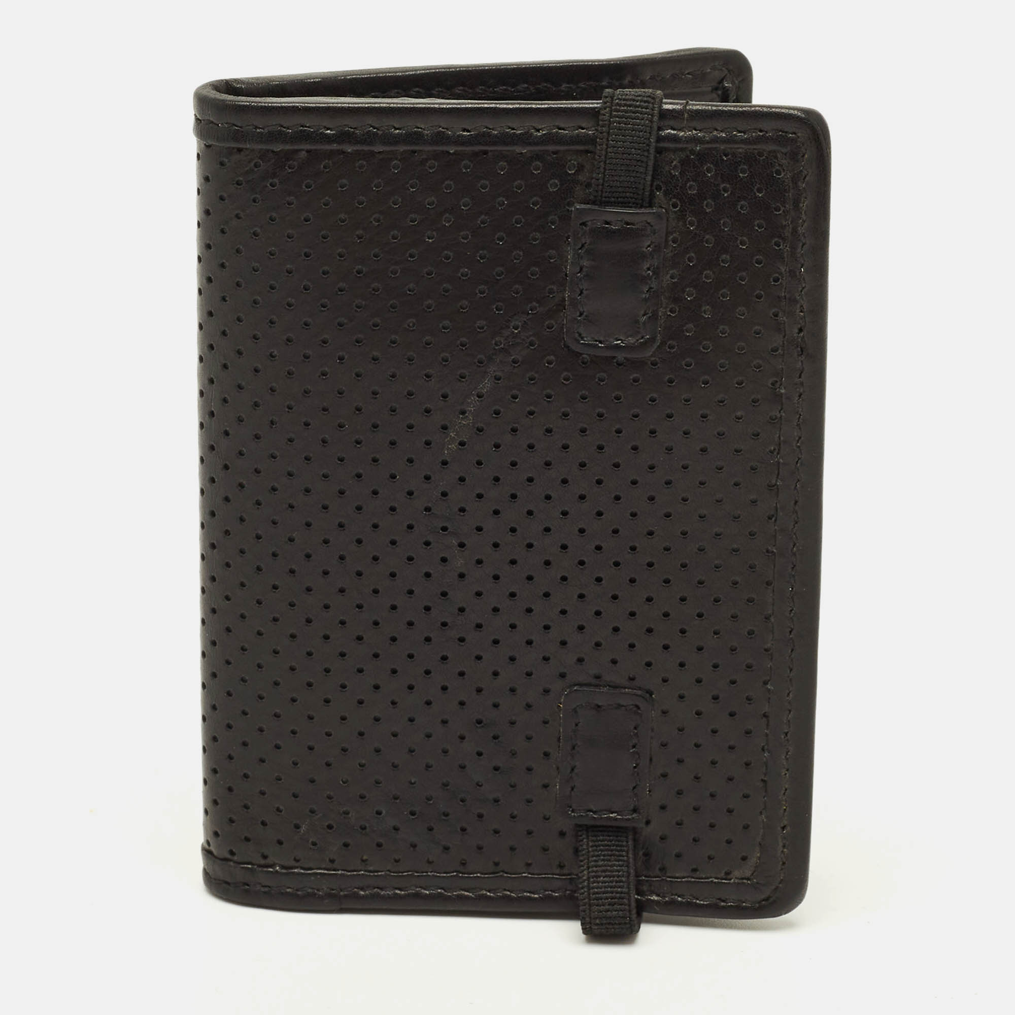 

Valentino Logo Elastic Strap Black Perforated Leather Bifold Wallet