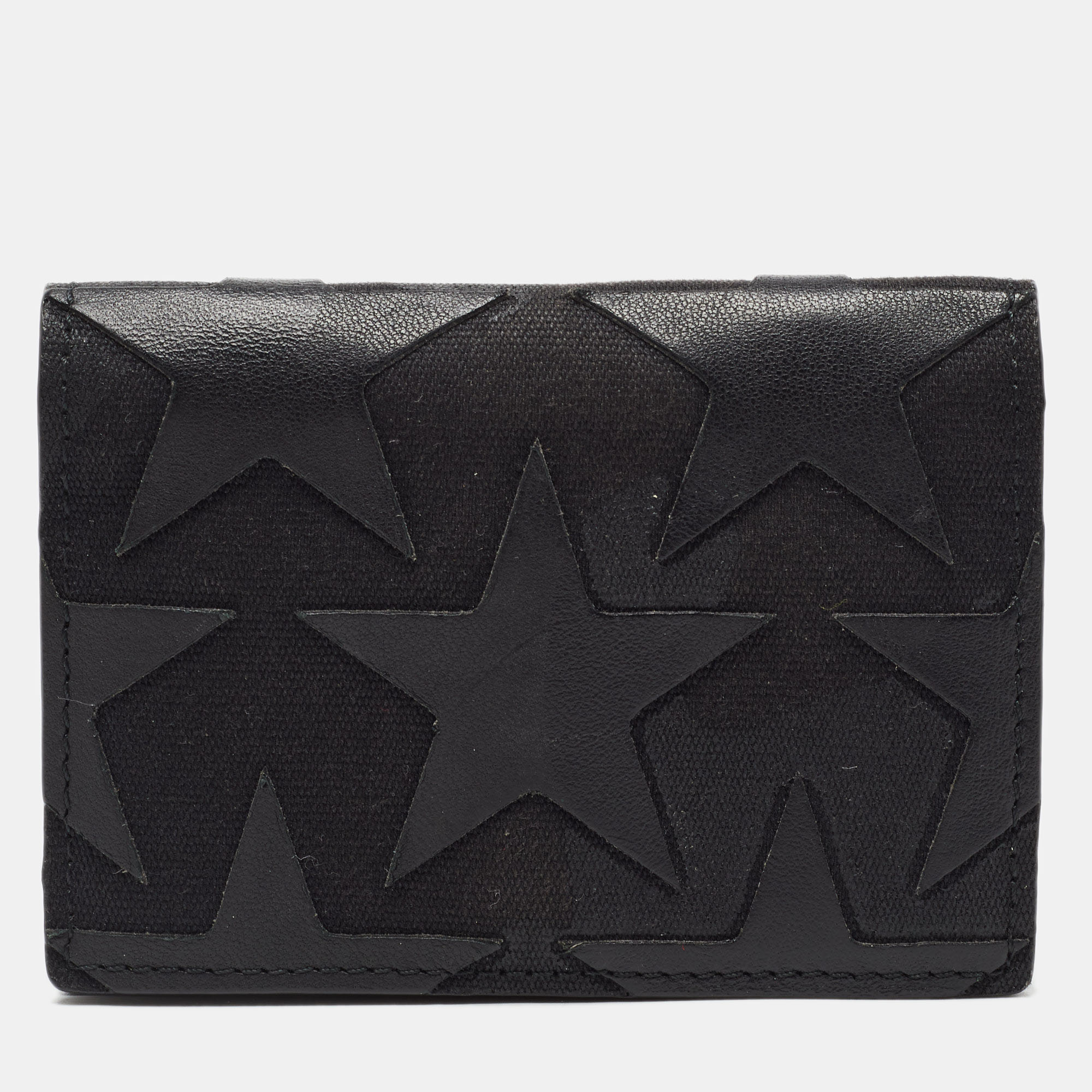 Pre-owned Valentino Garavani Black Leather Star Patch Flap Card Case
