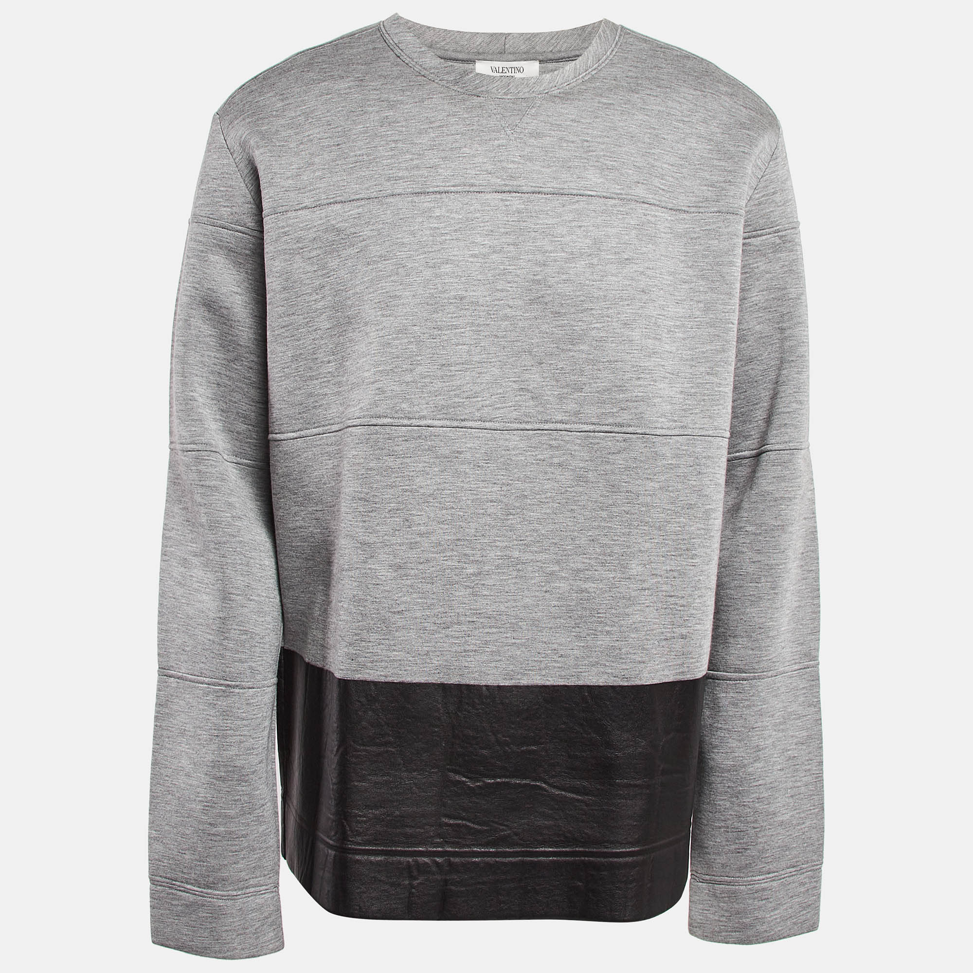 

Valentino Grey Leather Trim Neoprene Sweatshirt L