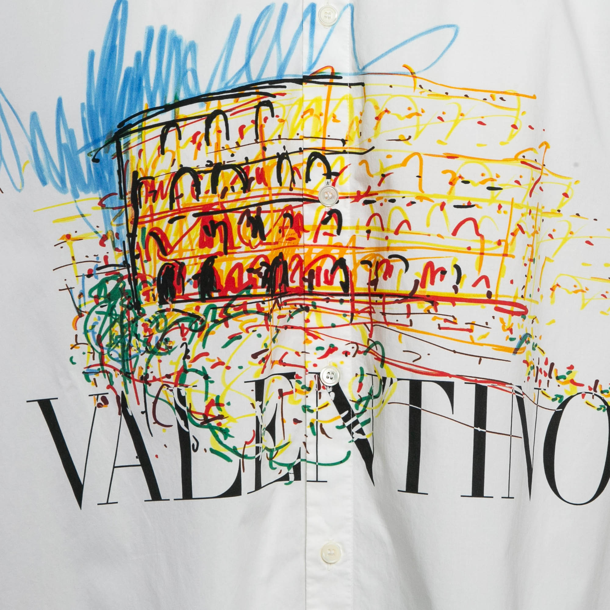 Valentino White Printed Cotton Button Front Shirt M 