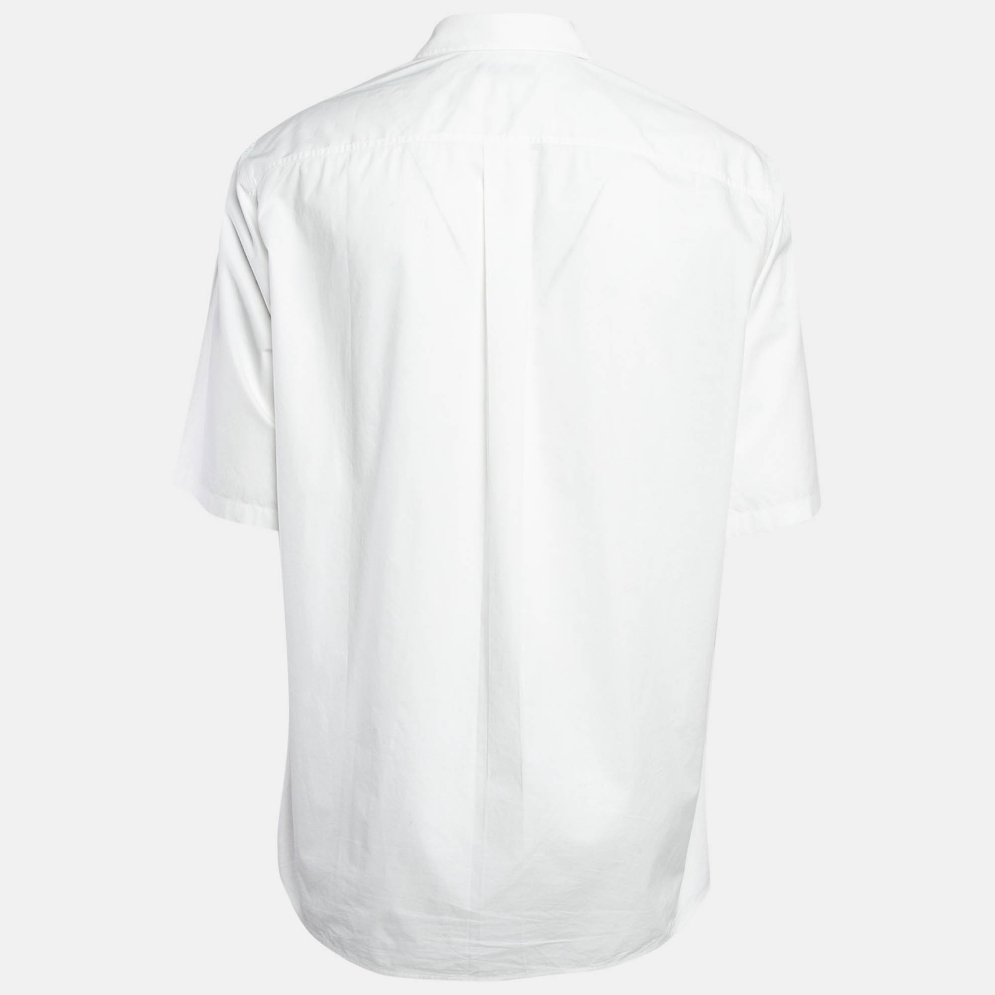 Valentino White Printed Cotton Button Front Shirt M 