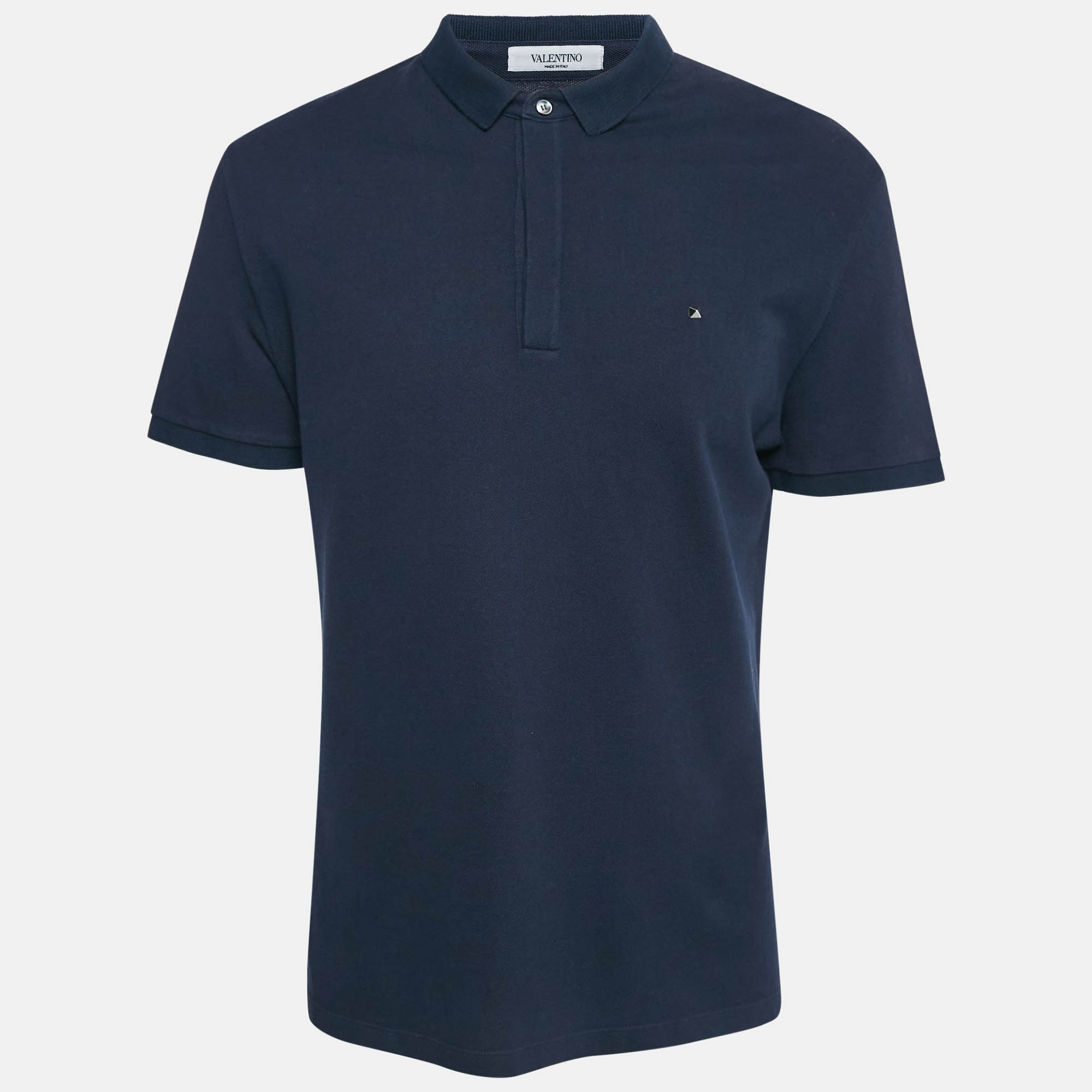 

Valentino Navy Blue Cotton Polo Stud Detail T-Shirt L