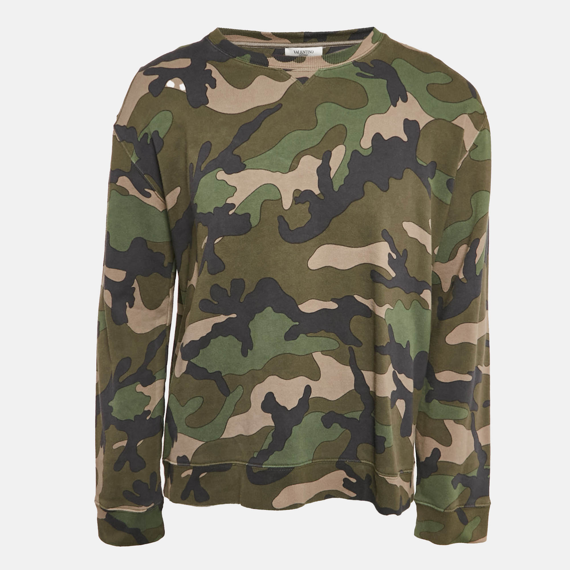 

Valentino Green Camouflage Print Cotton Knit Sweatshirt L