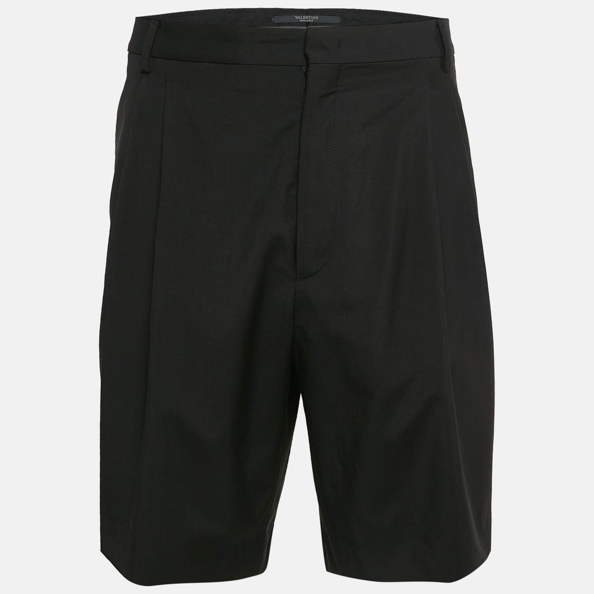 

Valentino Black Wool Pleated Shorts XXL