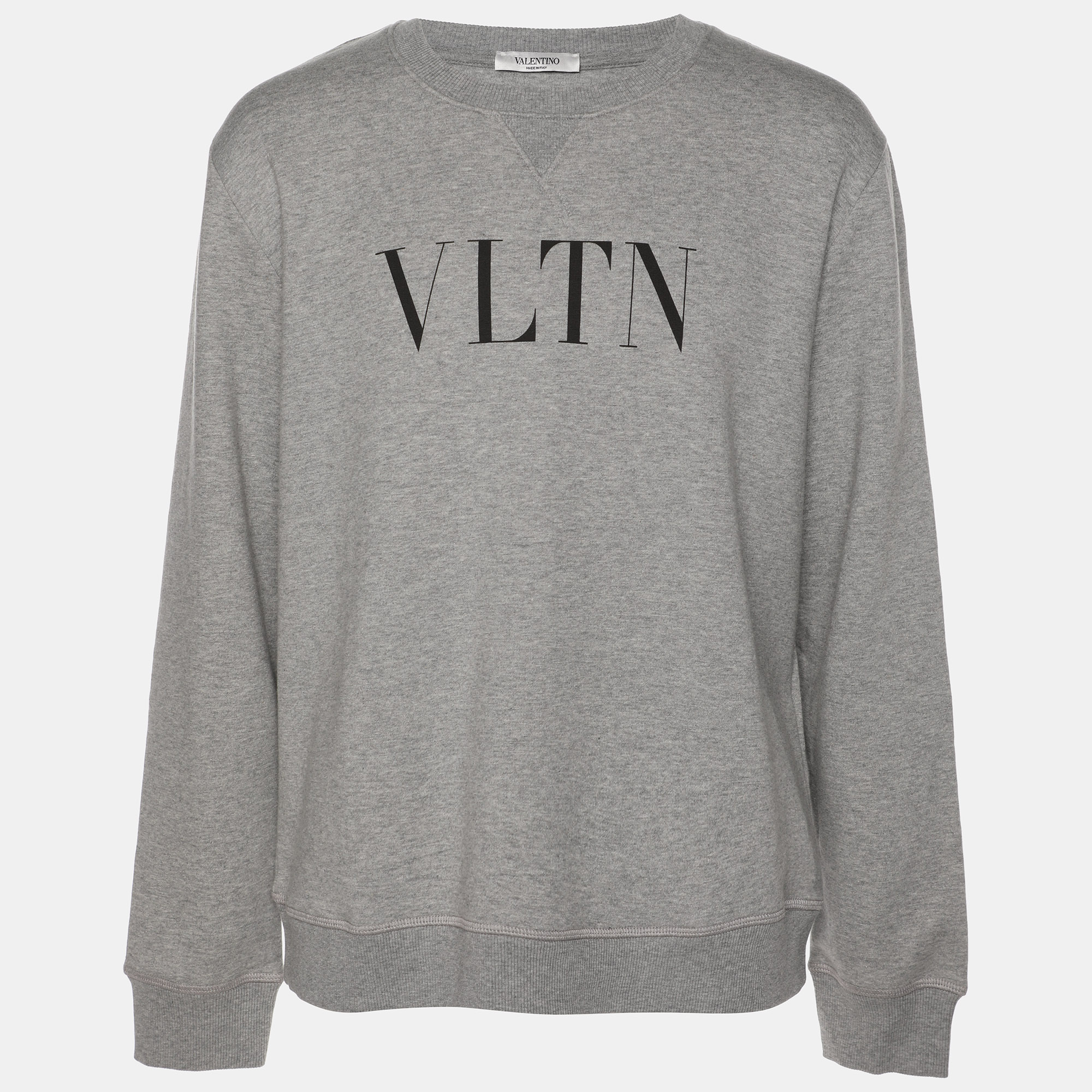 

Valentino Grey Cotton Blend VLTN Long Sleeve Sweater L