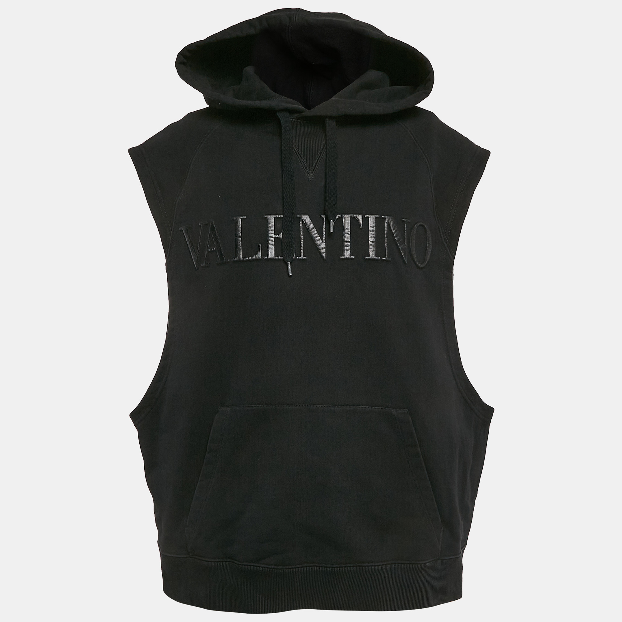 

Valentino Black Logo Embossed Black Sleeveless Hoodie XS