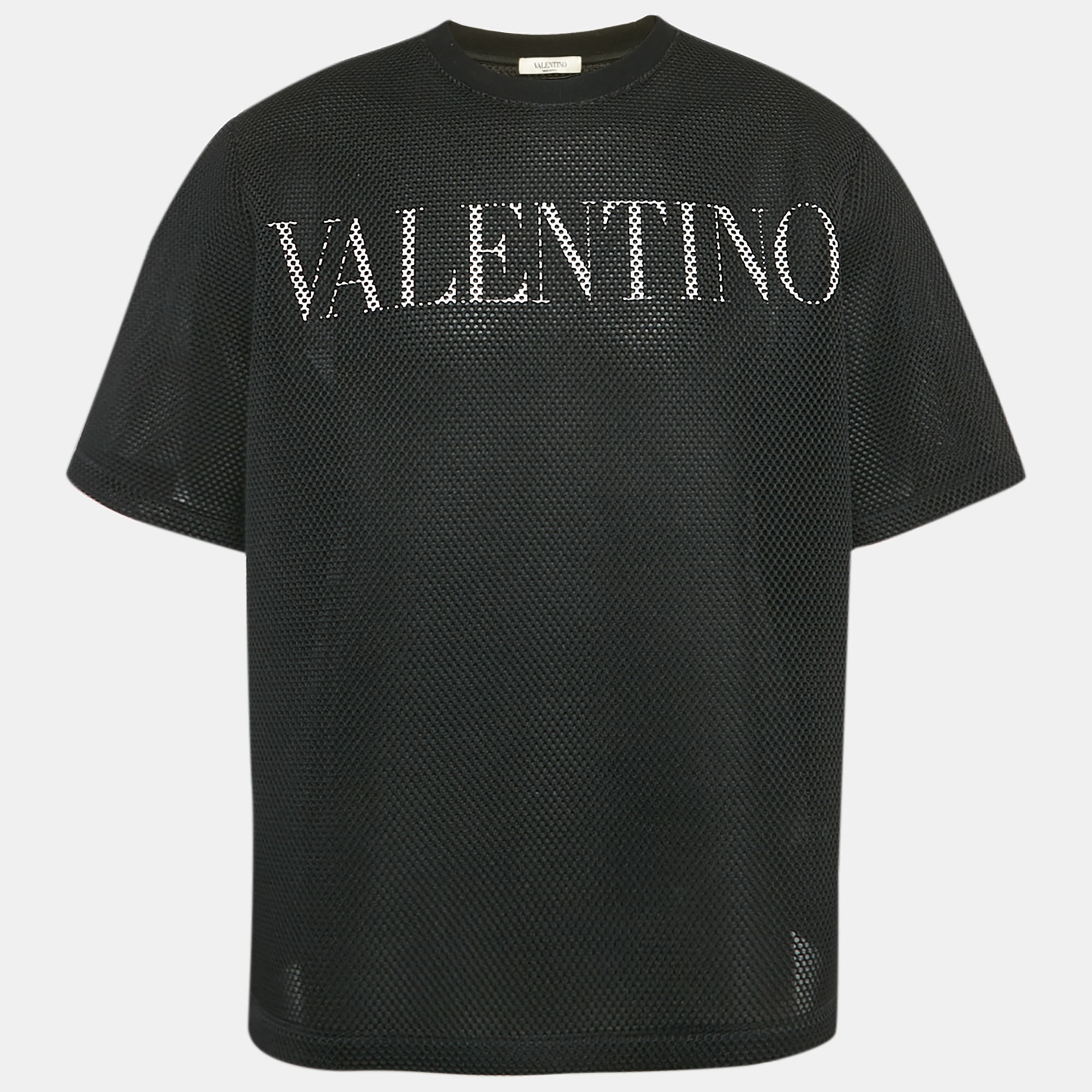 

Valentino Black Logo Print Cotton Mesh Oversized T-Shirt S