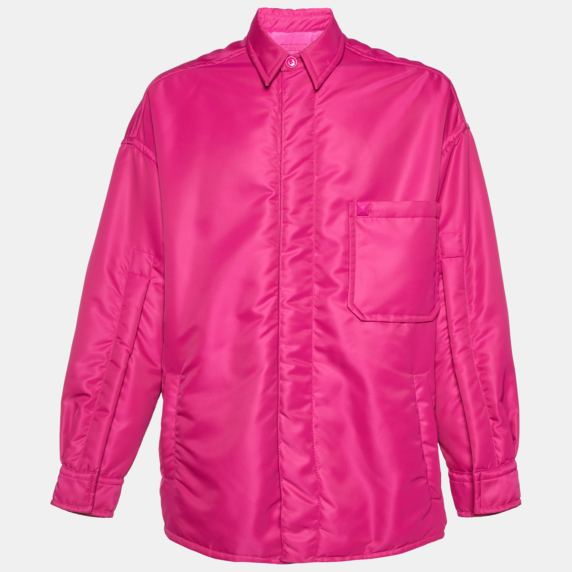 

Valentino Pink Nylon Rockstud Detail Padded Oversized Jacket L