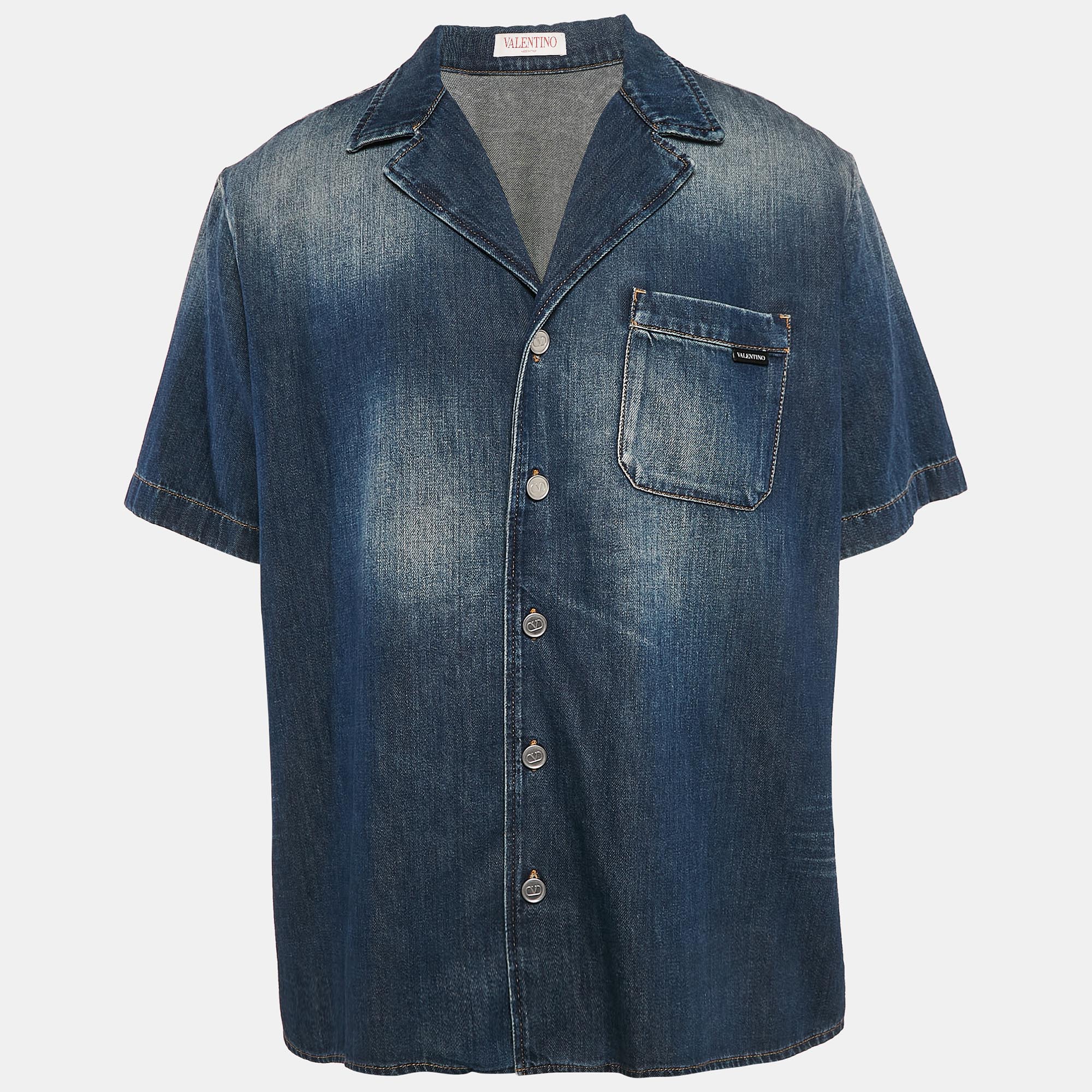 

Valentino Blue Washed Denim Short Sleeve Shirt S