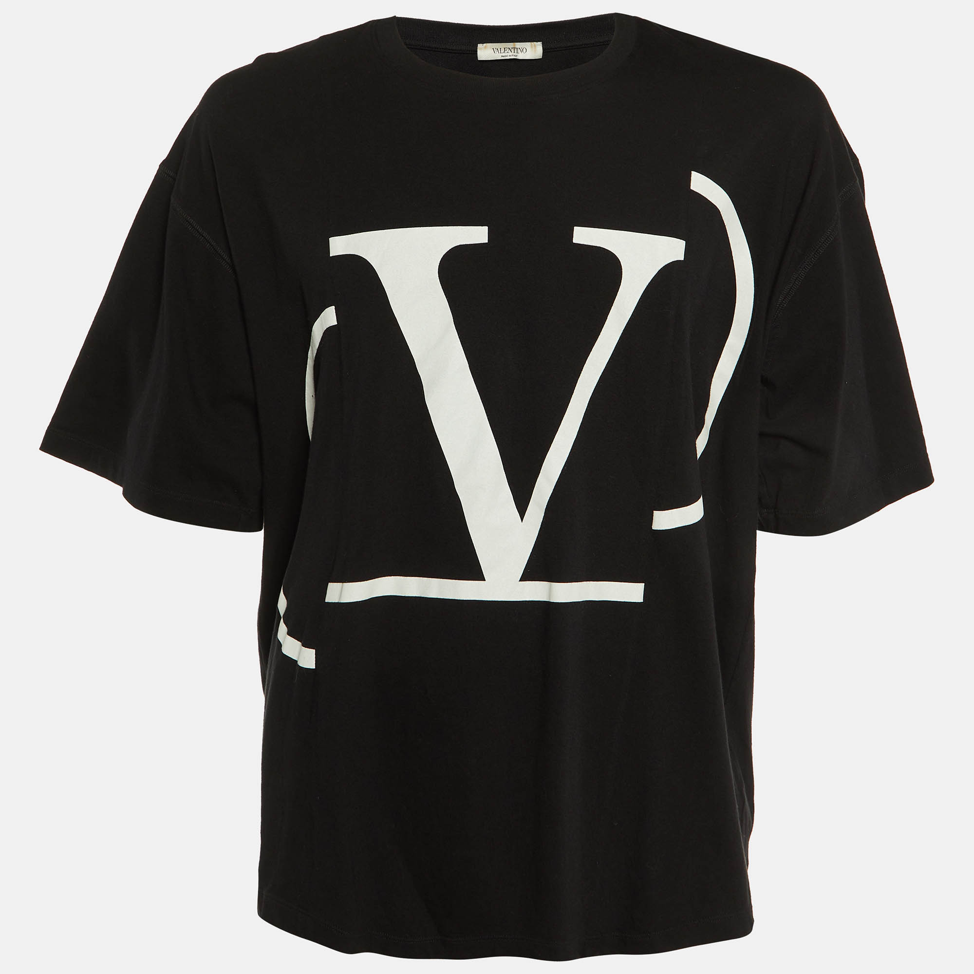 

Valentino Black V Logo Print Cotton Crew Neck T-Shirt XL