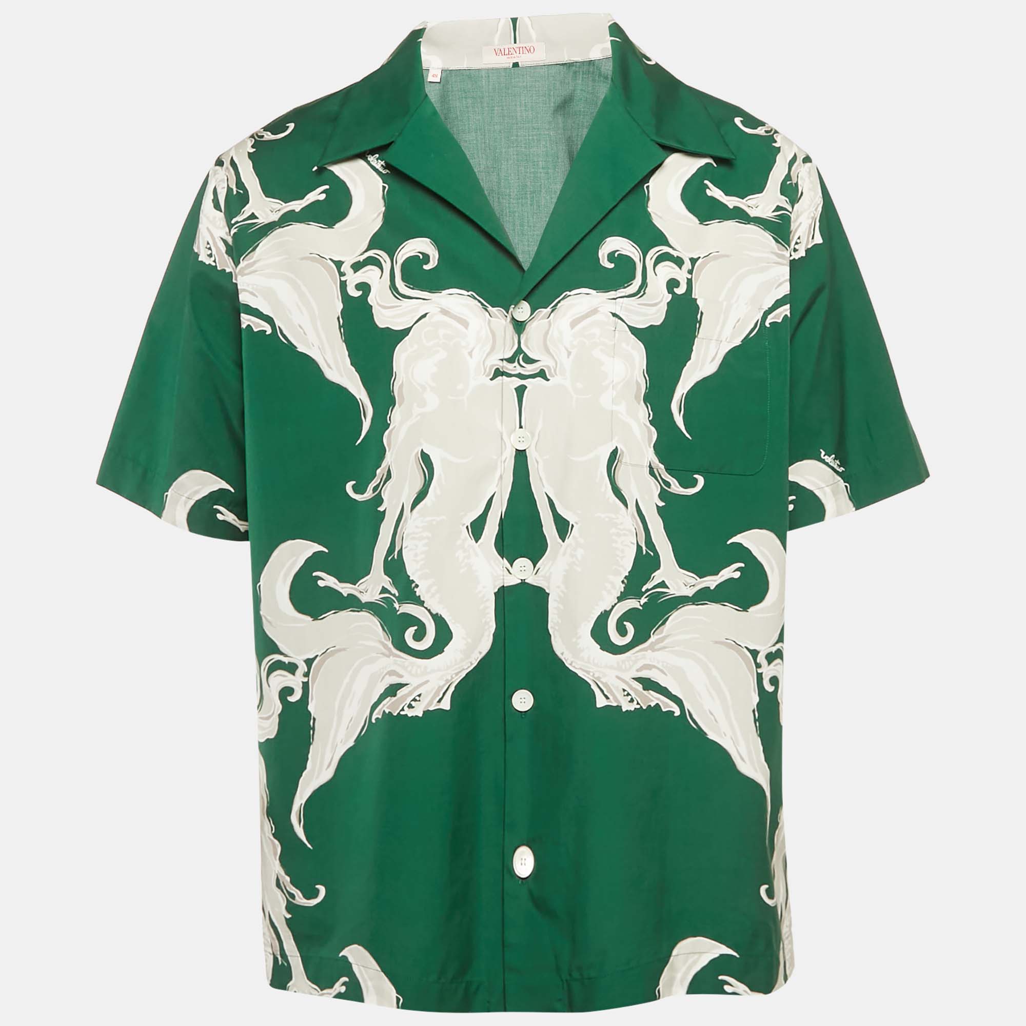 

Valentino Green Printed Cotton Bowling Shirt M