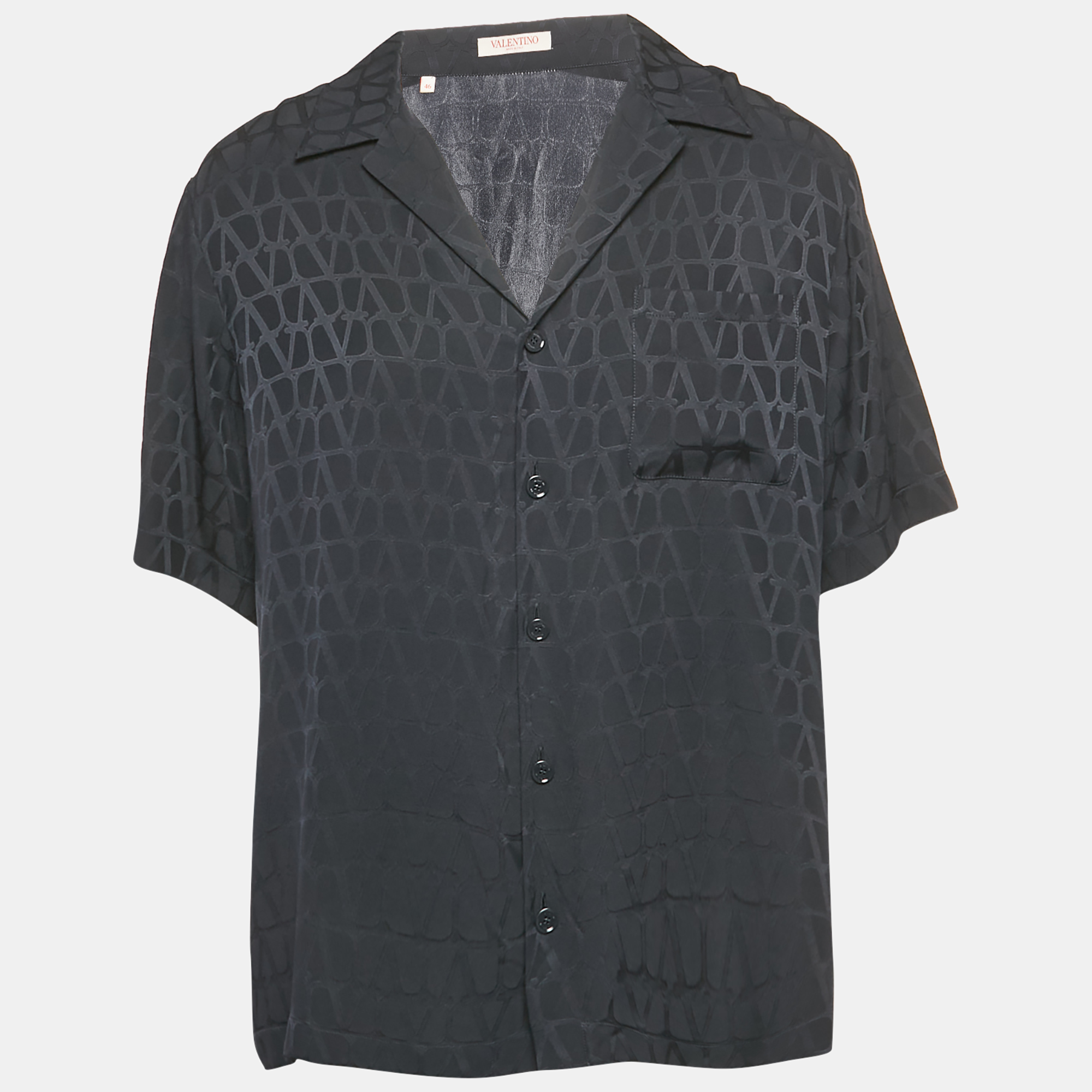 

Valentino Black Silk Logo Jacquard Oversized Bowling Shirt S