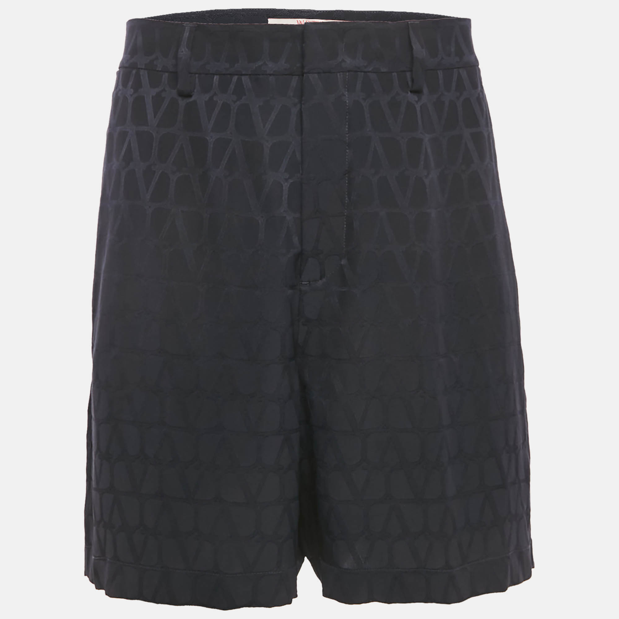 

Valentino Black Logo Jacquard Silk Shorts M
