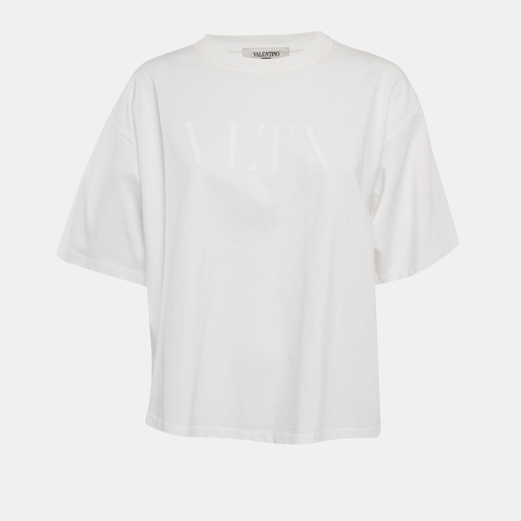 

Valentino White Logo Print Cotton Boxy Crew Neck T-Shirt M