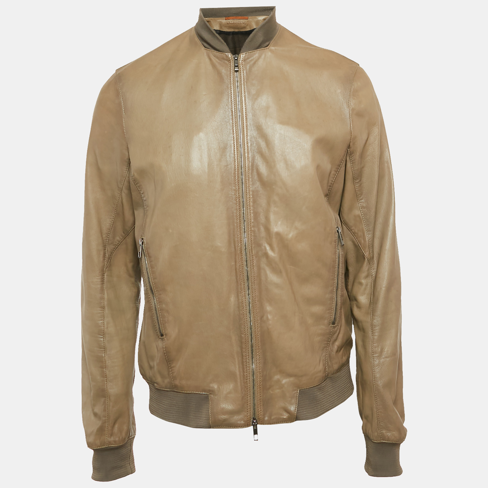 

Valentino Grey Leather Zip-Up Jacket XL
