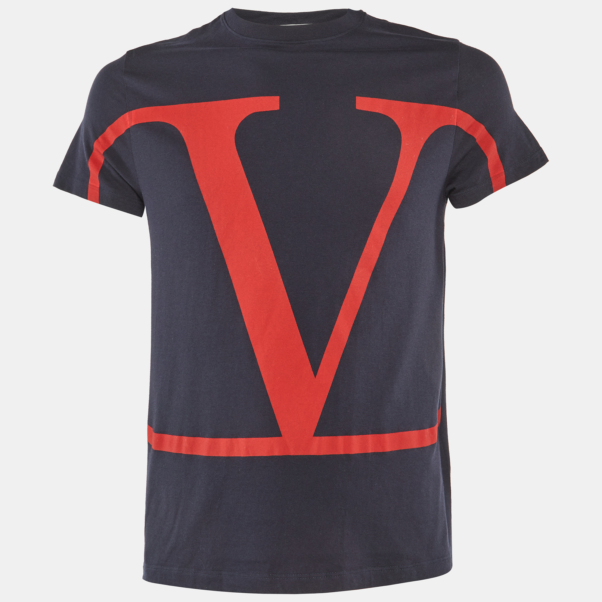 

Valentino Navy Blue V Logo Cotton Crew Neck T-Shirt