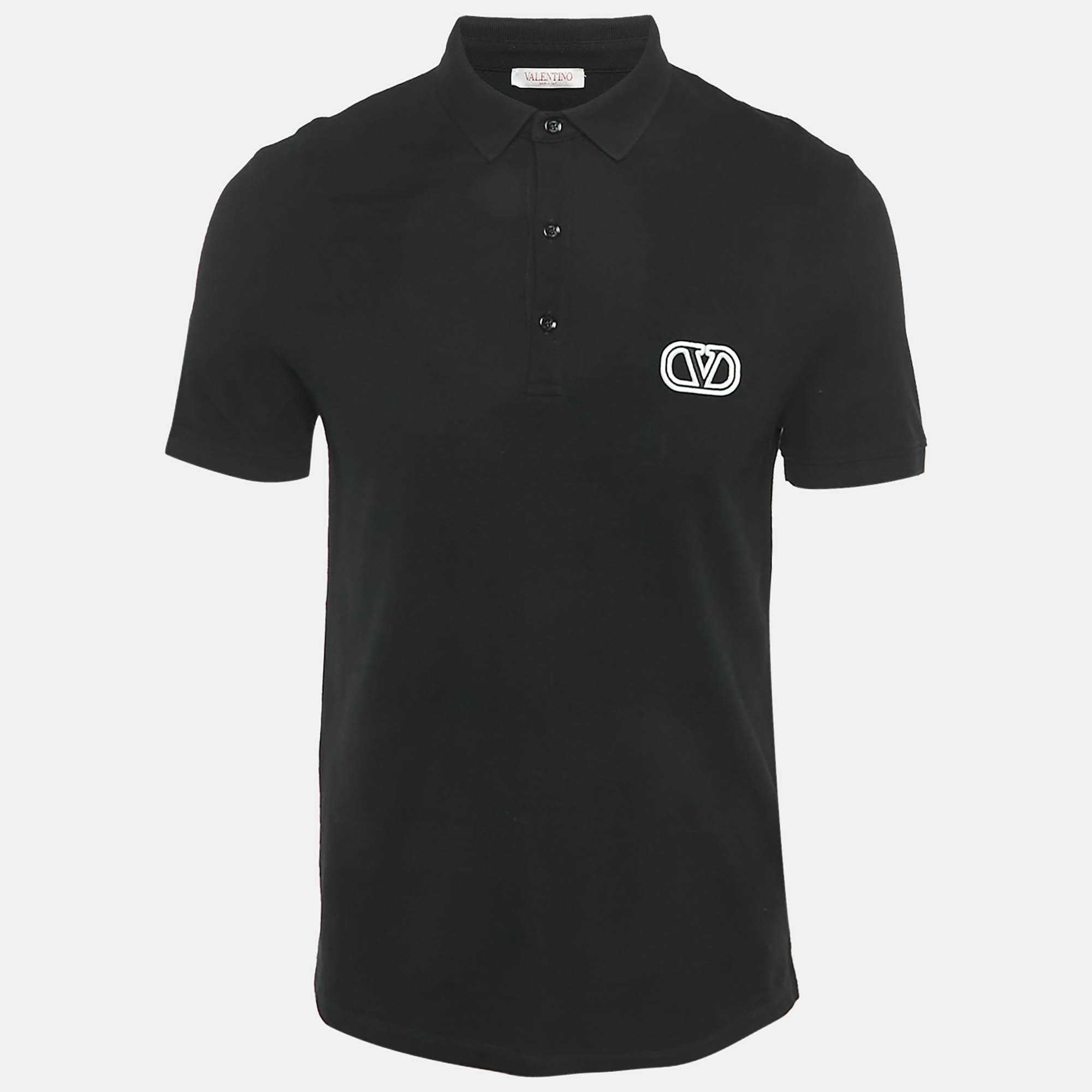 

Valentino Black Cotton Logo Embroidered Cotton Polo T-Shirt M