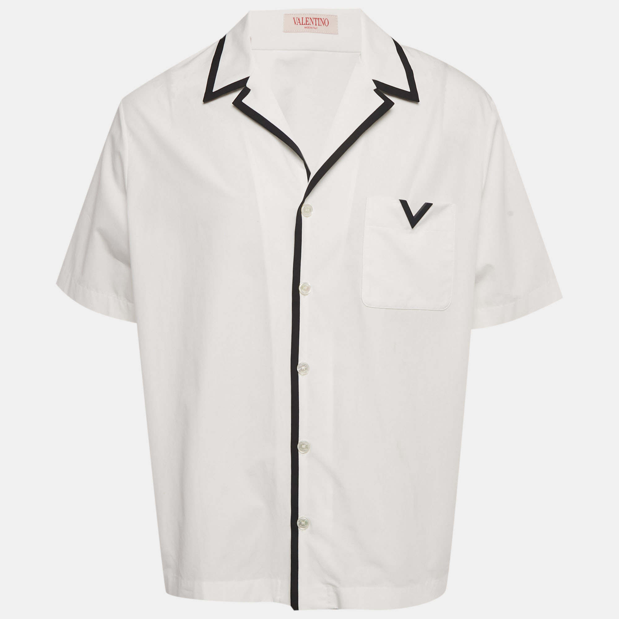 

Valentino White Poplin V Detail Pocket Vacation Shirt M