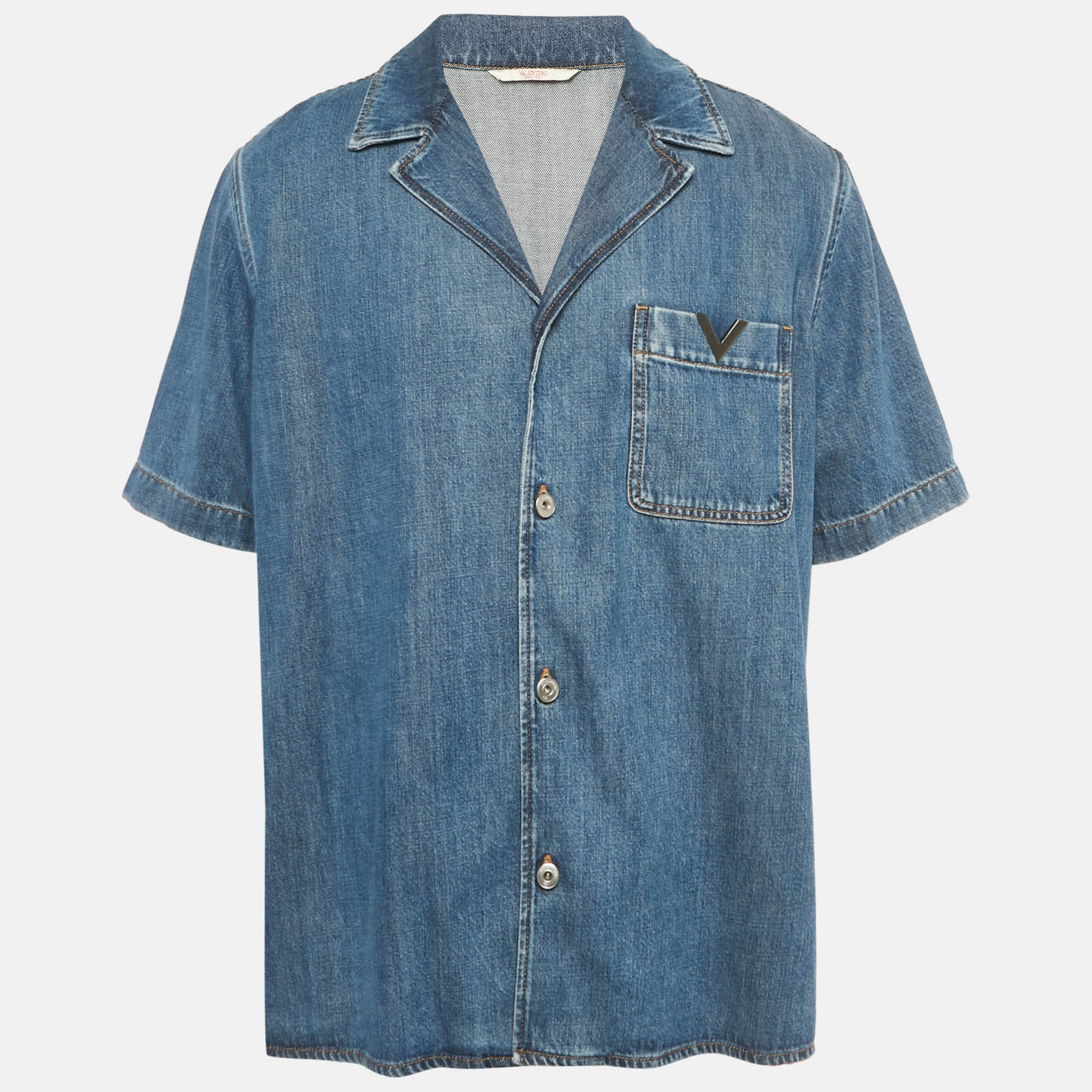Click to view more detailed imagery on our partner's website Pre-owned Valentino Blue V Detail Denim Oversized Shirt S
