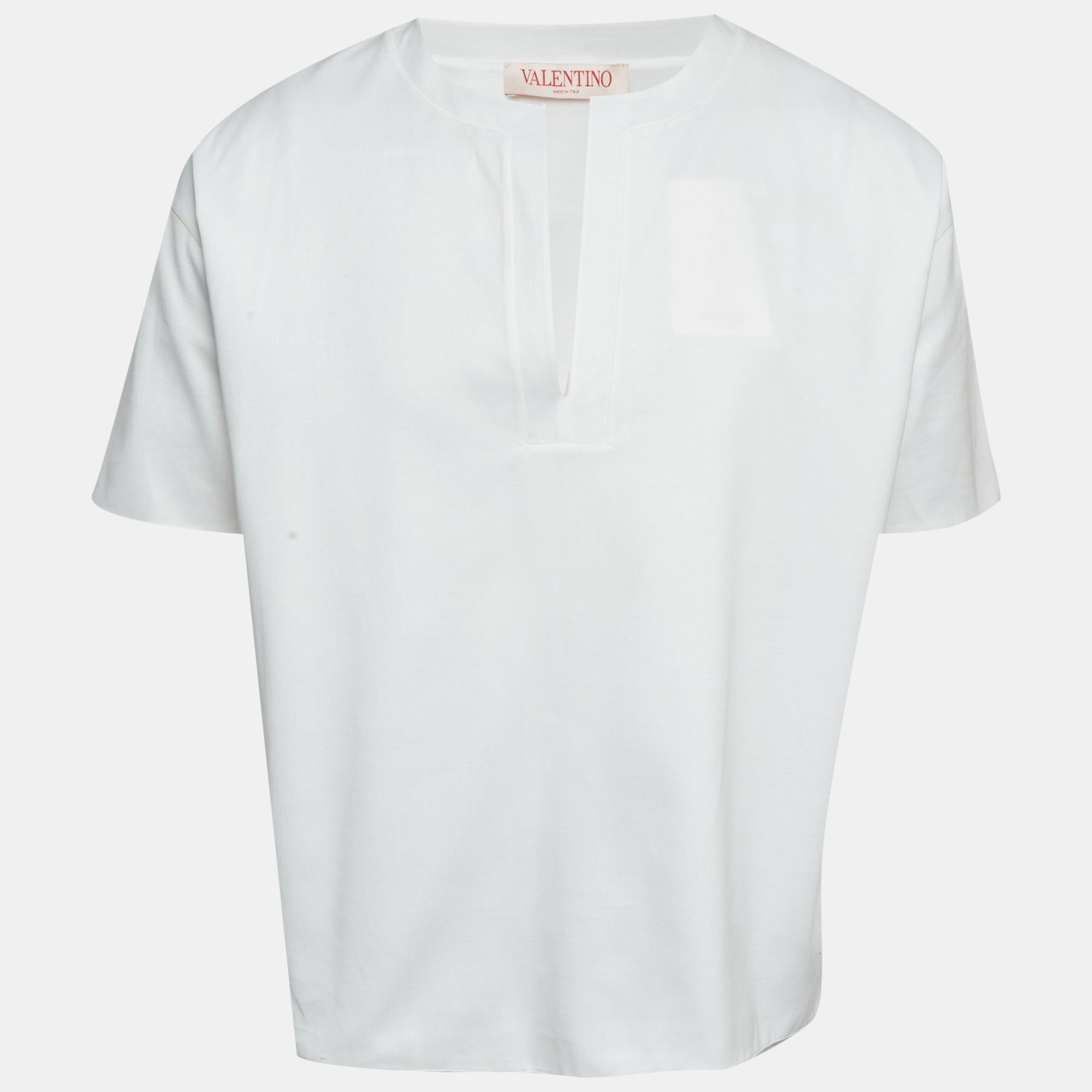 

Valentino White Jersey Split Neck T-Shirt S
