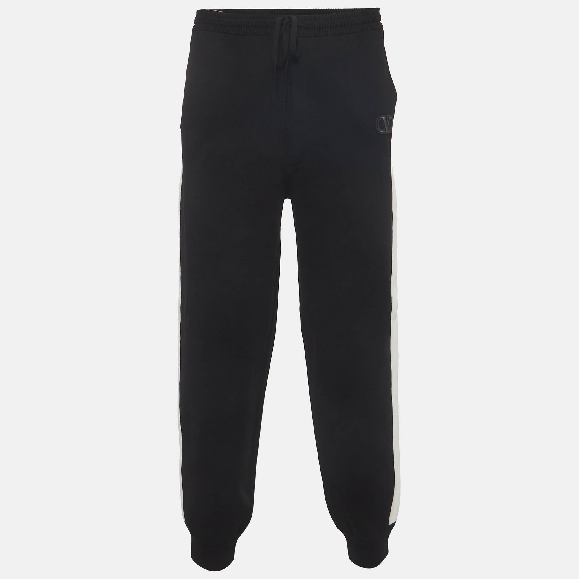 

Valentino Black Stretch Knit Side Stripe Joggers L