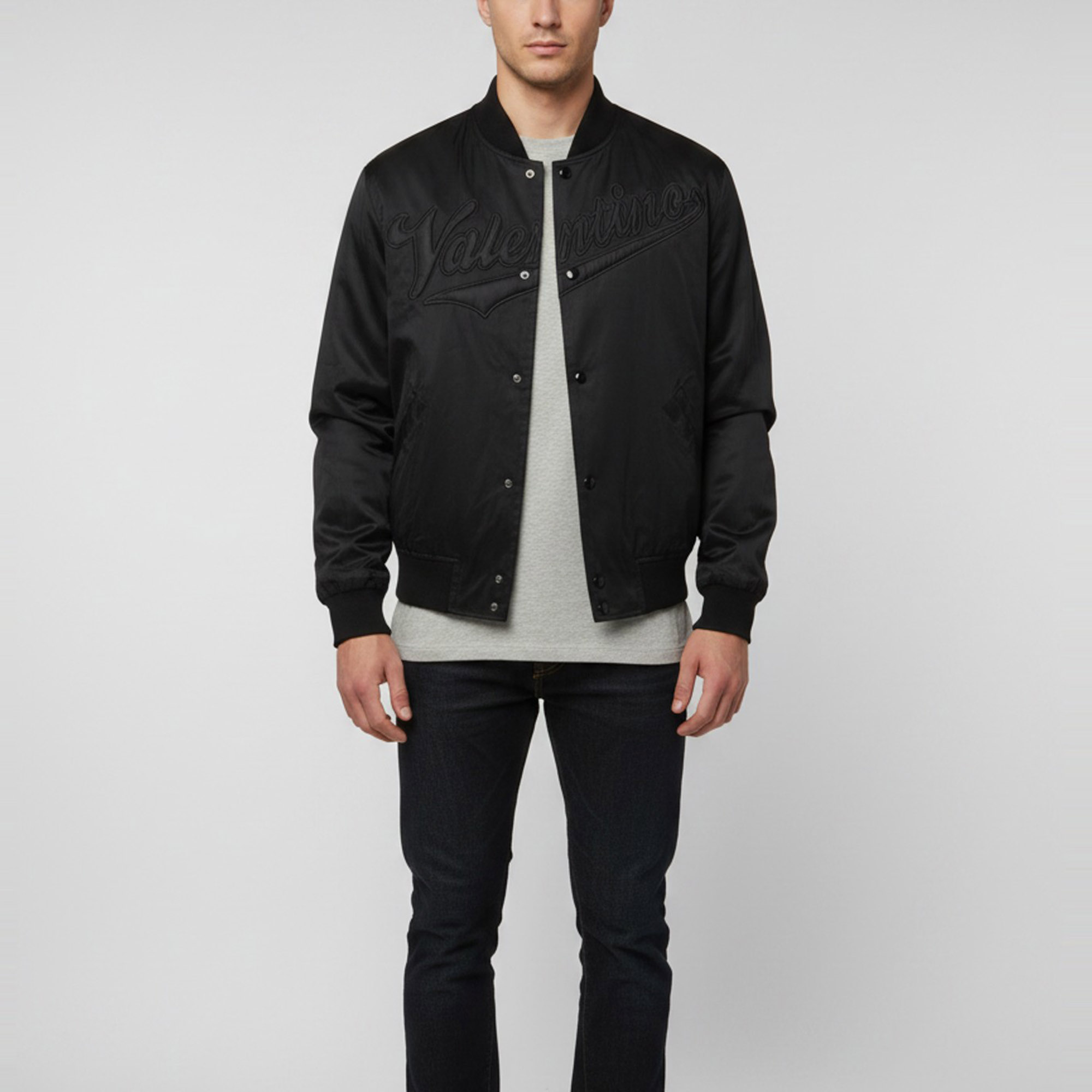 

Valentino Black Cotton Knit and Synthetic Varsity Bomber Jacket L