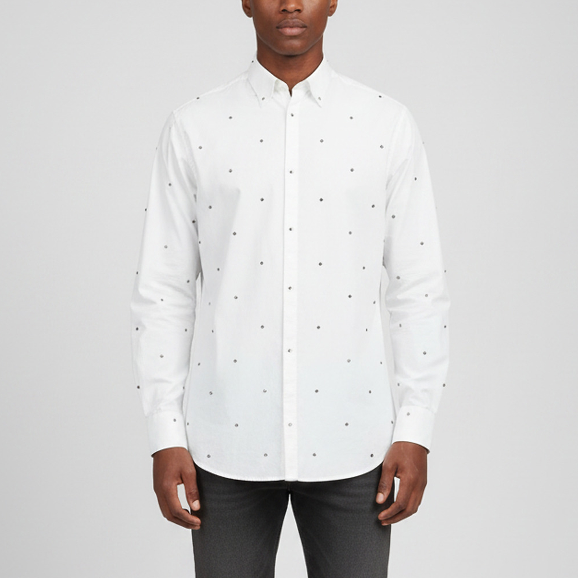 

Valentino White Pyramid Stud Poplin Long Sleeve Shirt S