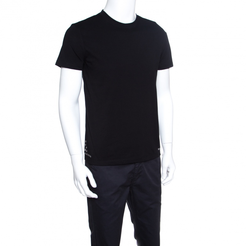 

Valentino Black Cotton Eyelet Embellished Crew Neck T-Shirt