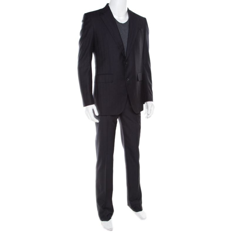 

Valentino Navy Blue Striped Wool Tailored Suit