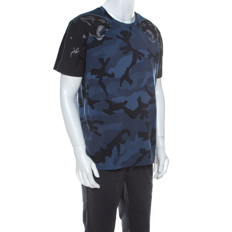 

Valentino Blue Camupanther Print Cotton Short Sleeve T-Shirt