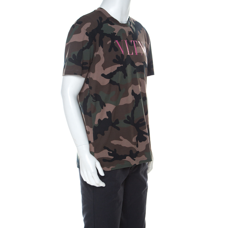 

Valentino Green Camouflage Print Cotton VLTN T-shirt