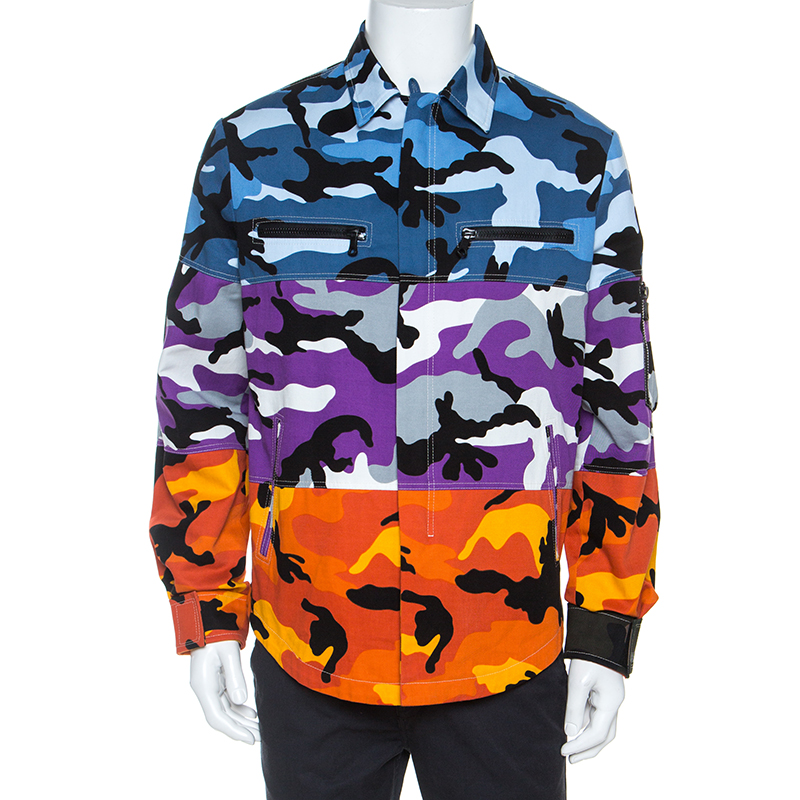 Pre-owned Valentino Multicolor Camouflage Printed Paneled Shirt Jacket M