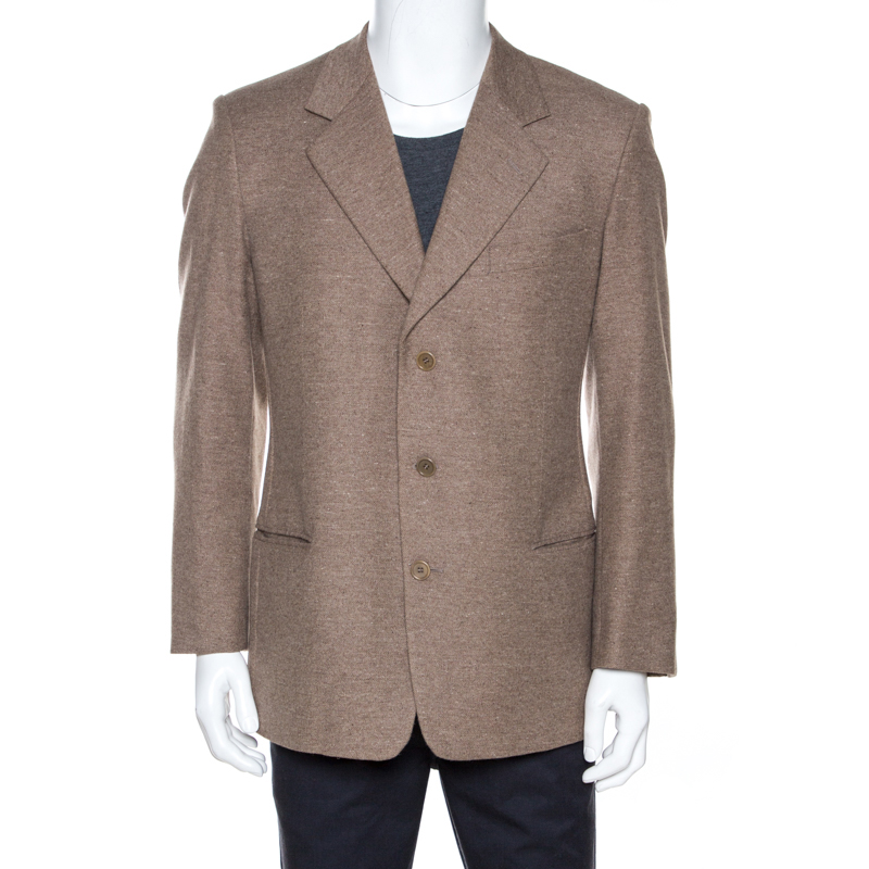 Pre-owned Valentino Brown Wool Three Buttoned Blazer Xxl