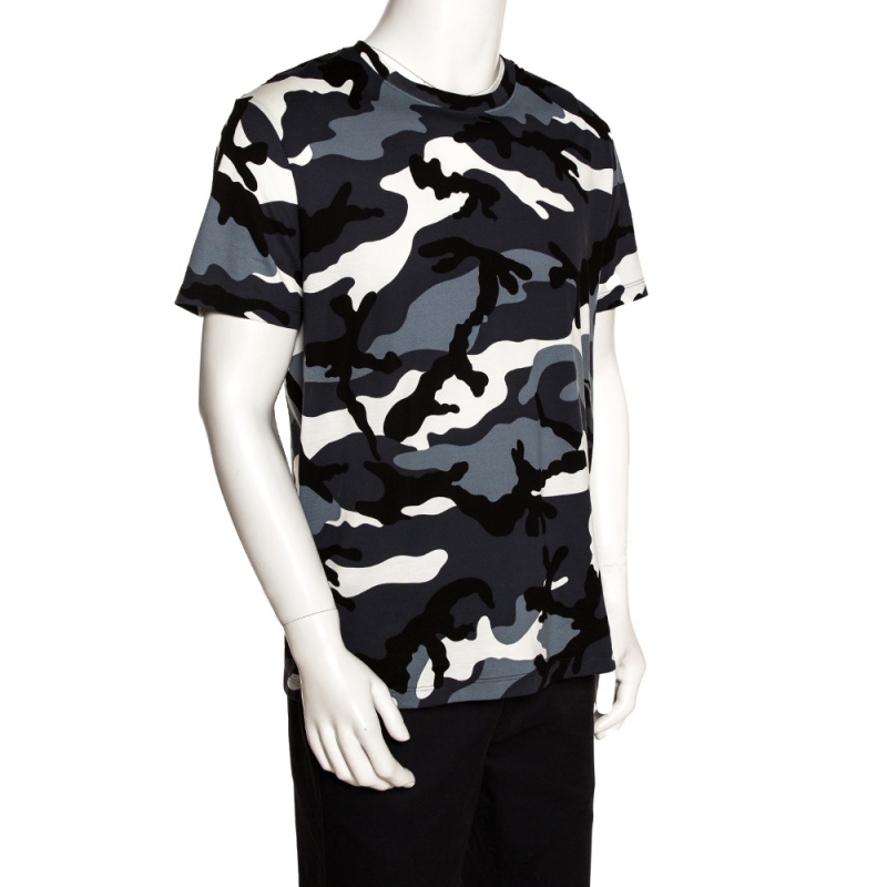 

Valentino Blue Cotton Camouflage Print T Shirt