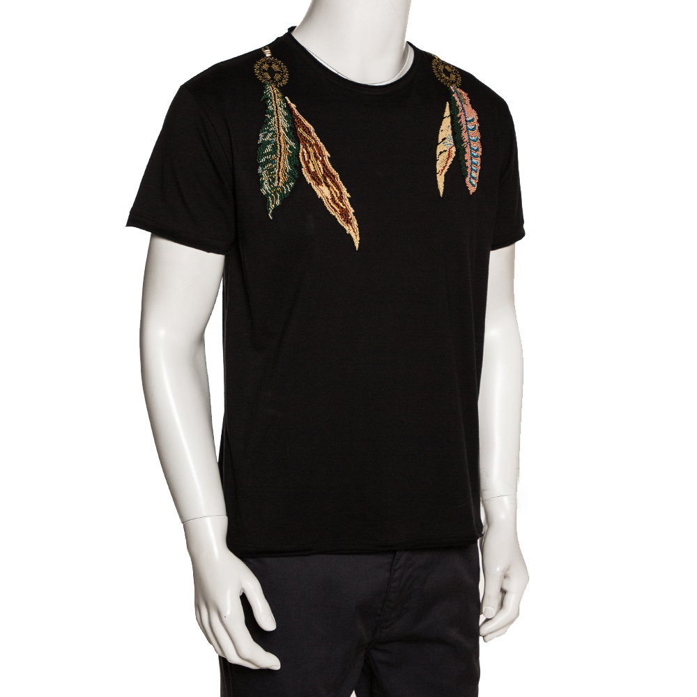 

Valentino Black Cotton Charm Bead Embellished T Shirt