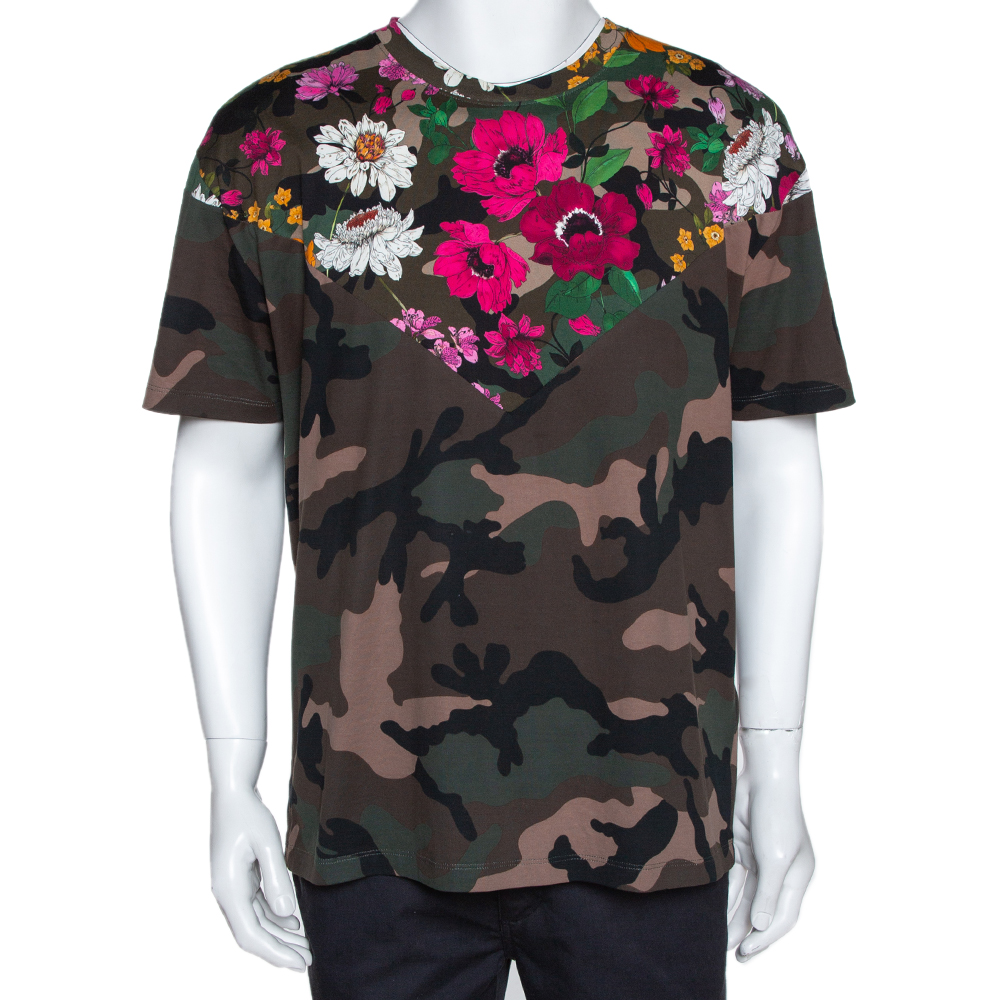 Pre Owned Valentino Multicolor Cotton Dew Camou Print T Shirt L