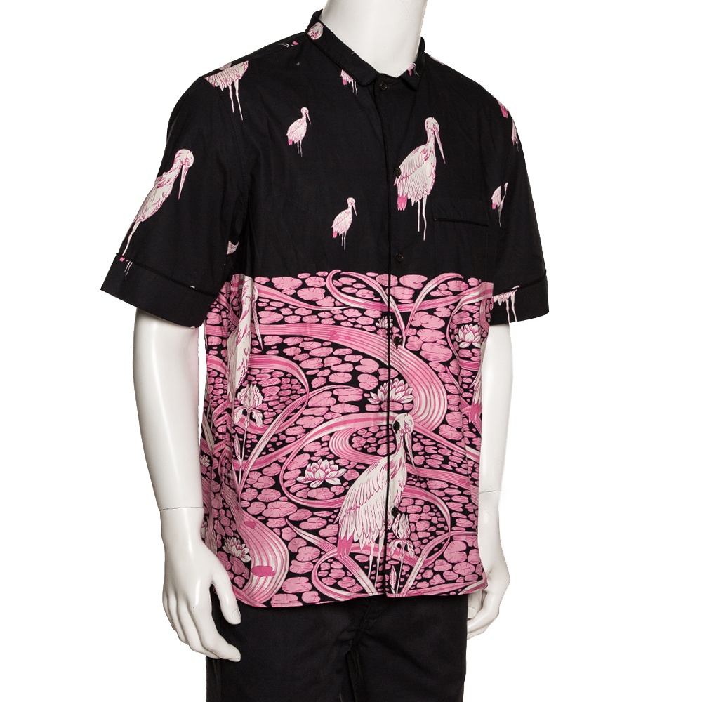 

Valentino Black & Pink Cotton Japanese Pond Print Short Sleeve Shirt