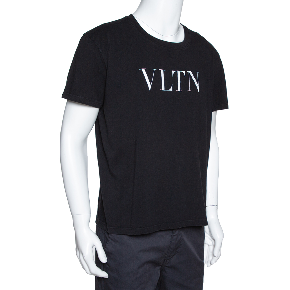 

Valentino Black Cotton VLTN Print Crew Neck T Shirt