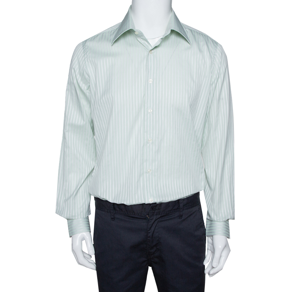 

Valentino Pale Green Striped Cotton Long Sleeve Shirt