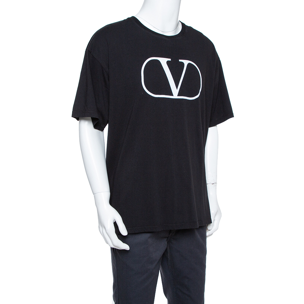 

Valentino Black Knit Logo Printed Crewneck T-Shirt