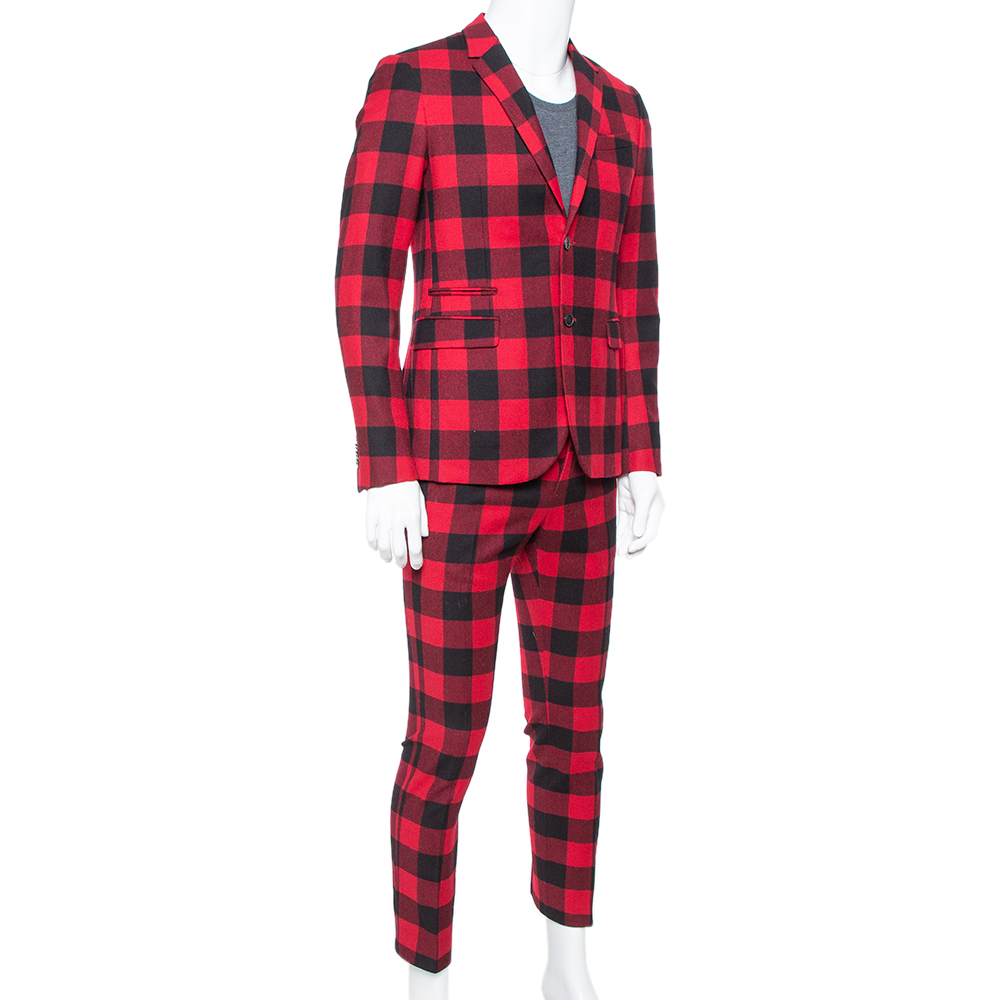 

Valentino Red & Black Buffalo Check Wool Classic Suit