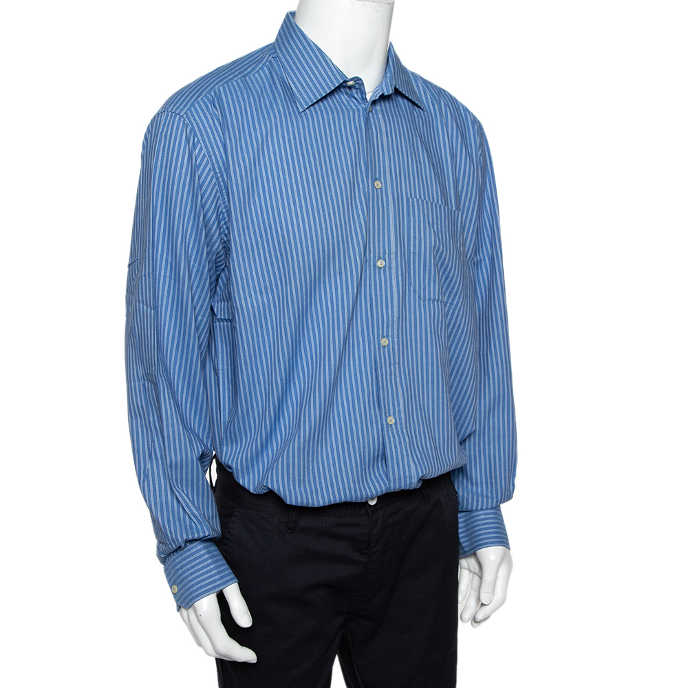 

Valentino Chemises Vintage Blue Striped Cotton Button Front Shirt