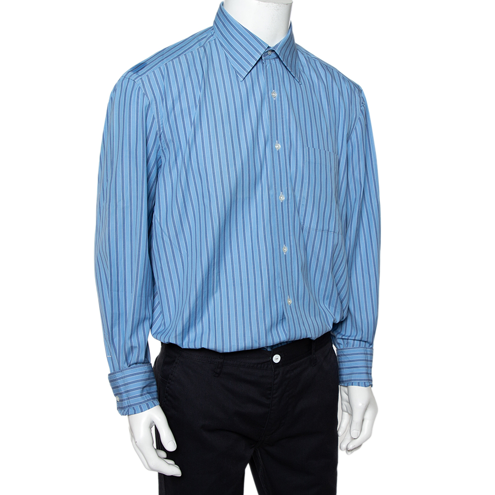 

Valentino Boutique Vintage Blue Striped Cotton Button Front Shirt