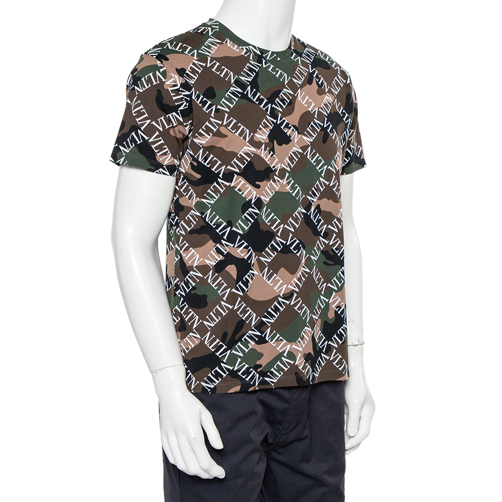 

Valentino Multicolor Camouflage Logo Printed Cotton Crewneck T-Shirt