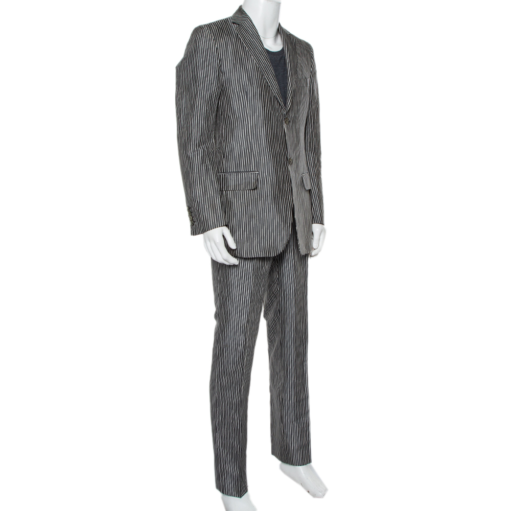

Valentino Vintage Grey Striped Synthetic Suit