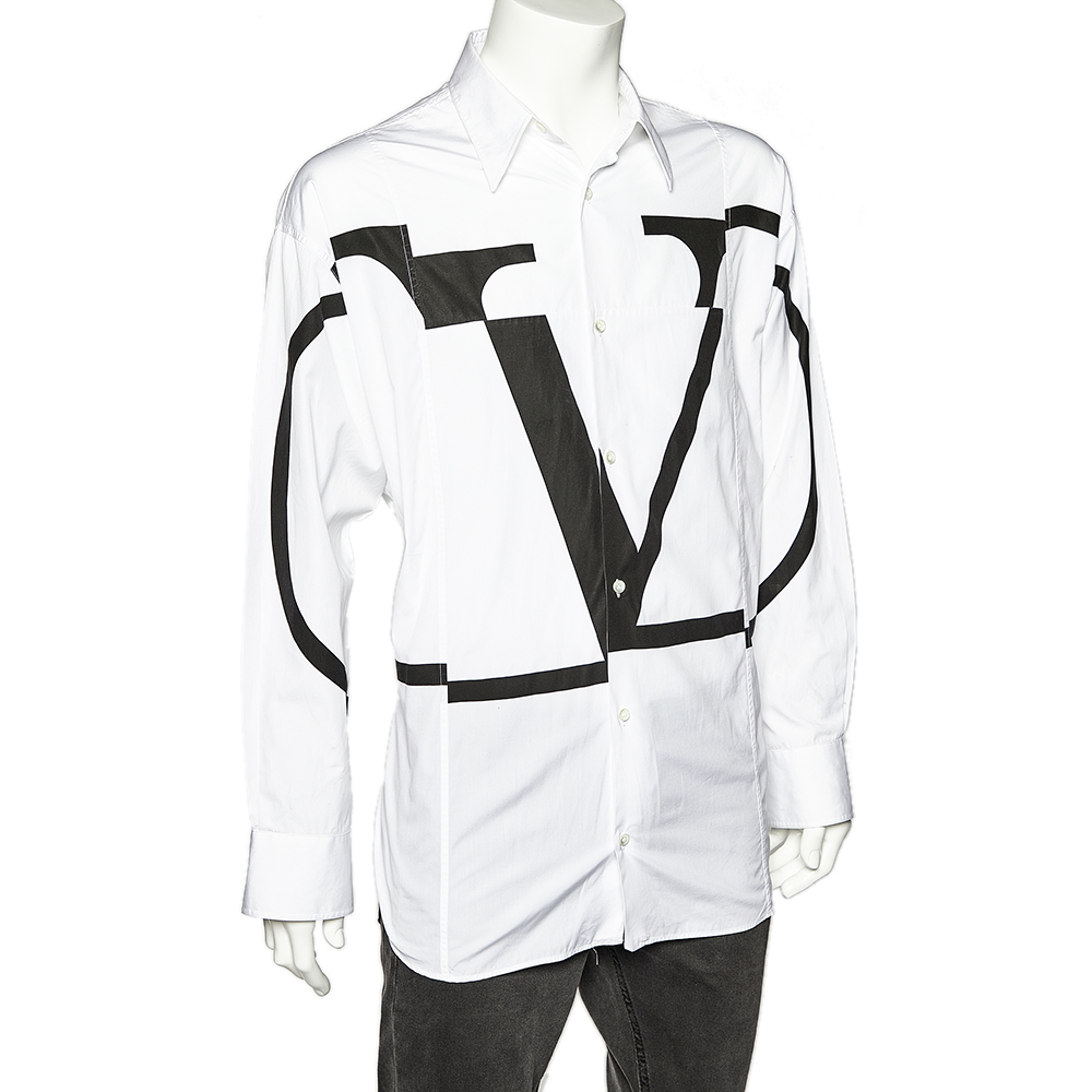 

Valentino White Deconstructed VLogo Printed Cotton Oversized Shirt