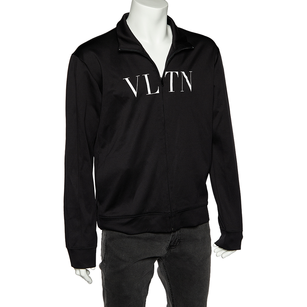 

Valentino Black VLTN Printed Knit Zip Front Hoodie