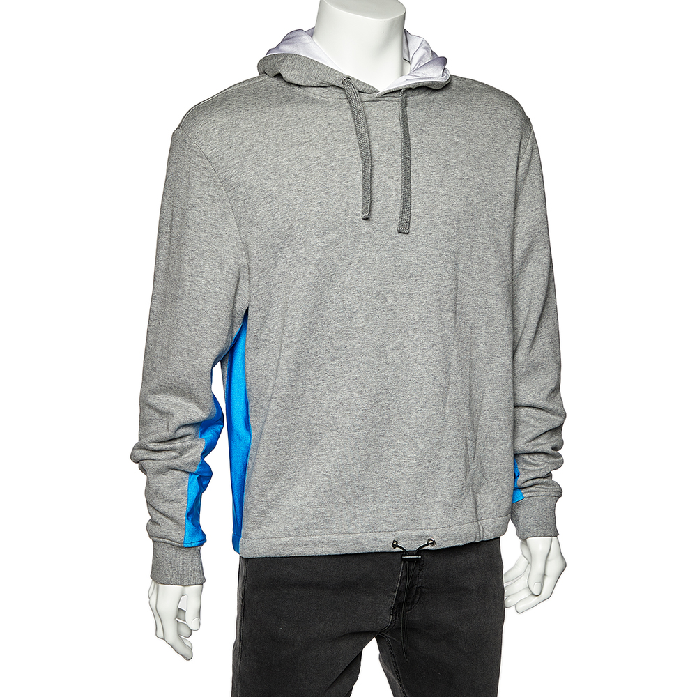 

Valentino Grey & Blue Paneled Cotton Knit Hoodie