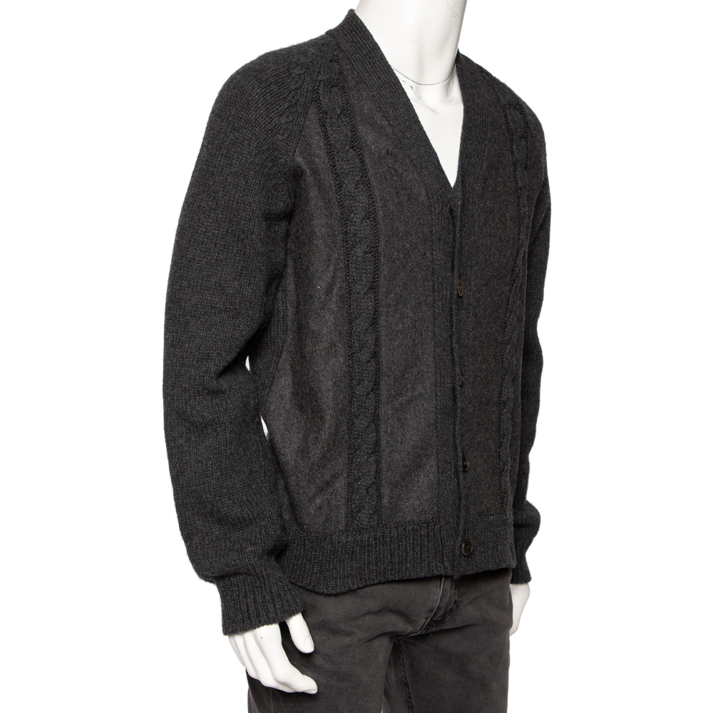 

Valentino Grey Fleece Wool Knitted Button Front Cardigan
