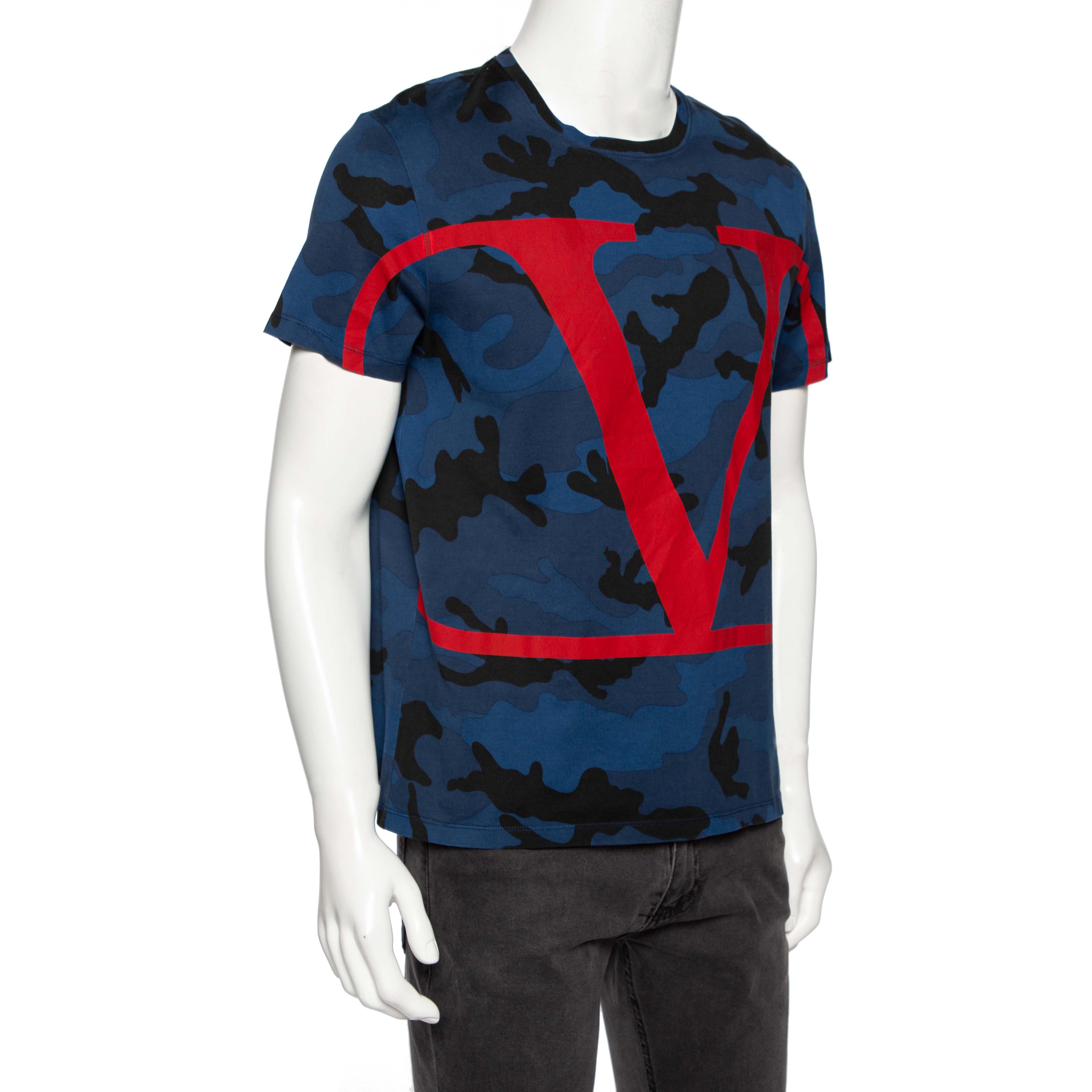

Valentino Blue Camouflage VLogo Printed Cotton Short Sleeve T-Shirt